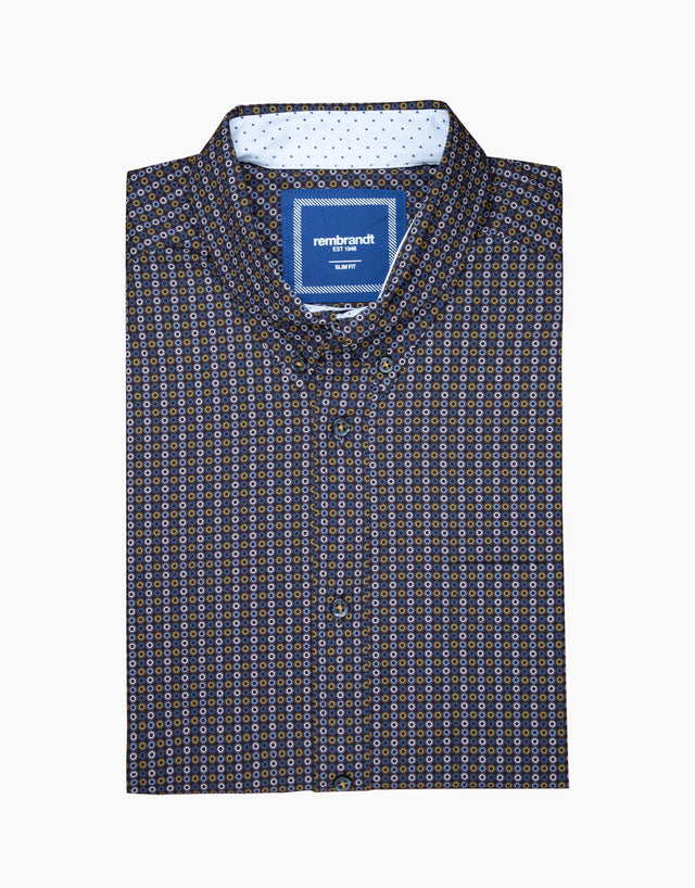 Ohope Black, Gold & Blue Spot Shirt