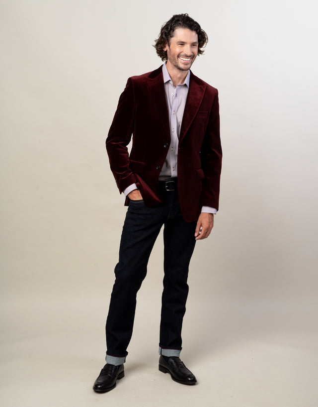 Lyon Burgundy Velvet Blazer