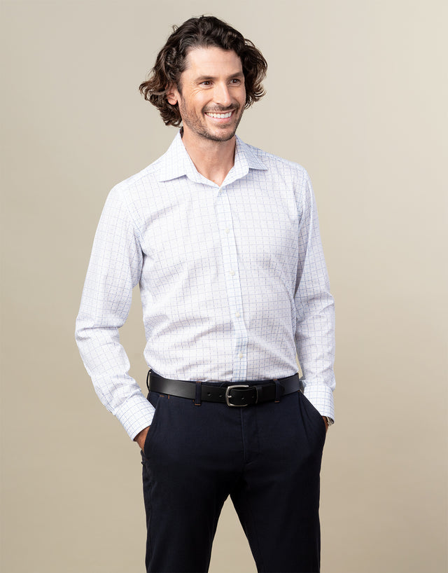 York White & Blue Check Non-Iron Shirt