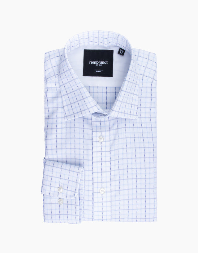 York White & Blue Check Non-Iron Shirt