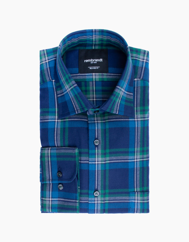 Sinatra Blue & Green Plaid Flannel Shirt
