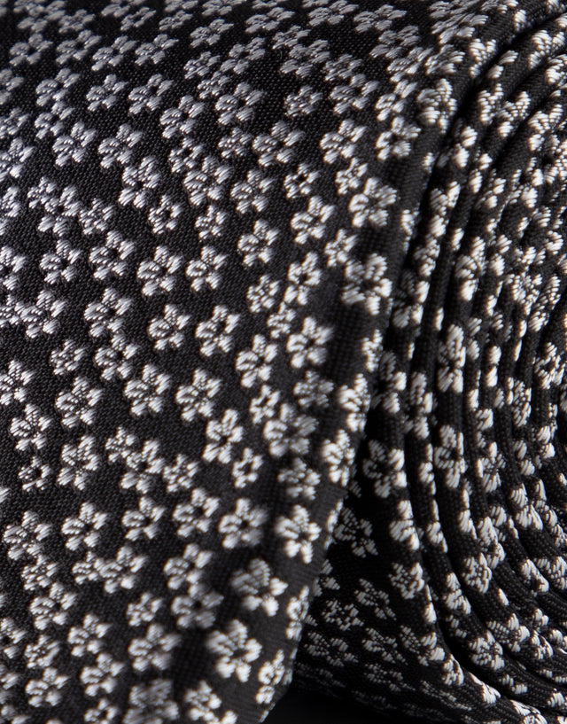 Black Floral Geometric Silk Tie
