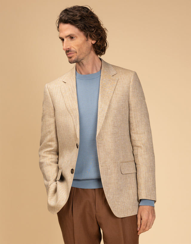 Cooper Beige Linen Herringbone Blazer
