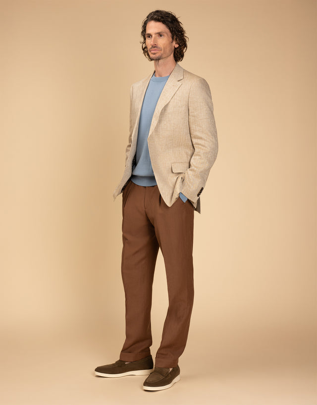 Cooper Beige Linen Herringbone Blazer