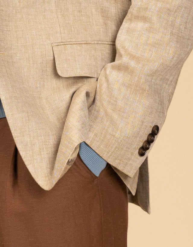 Cooper Beige Linen Herringbone Blazer