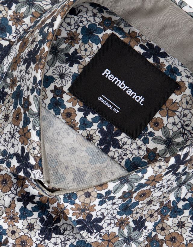 Barbican Teal Blue & Brown Floral Print Shirt