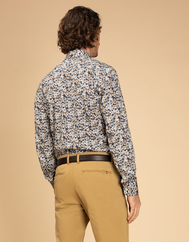 Barbican Teal Blue & Brown Floral Print Shirt