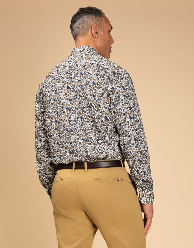Barbican Teal Blue & Brown Floral Print Shirt