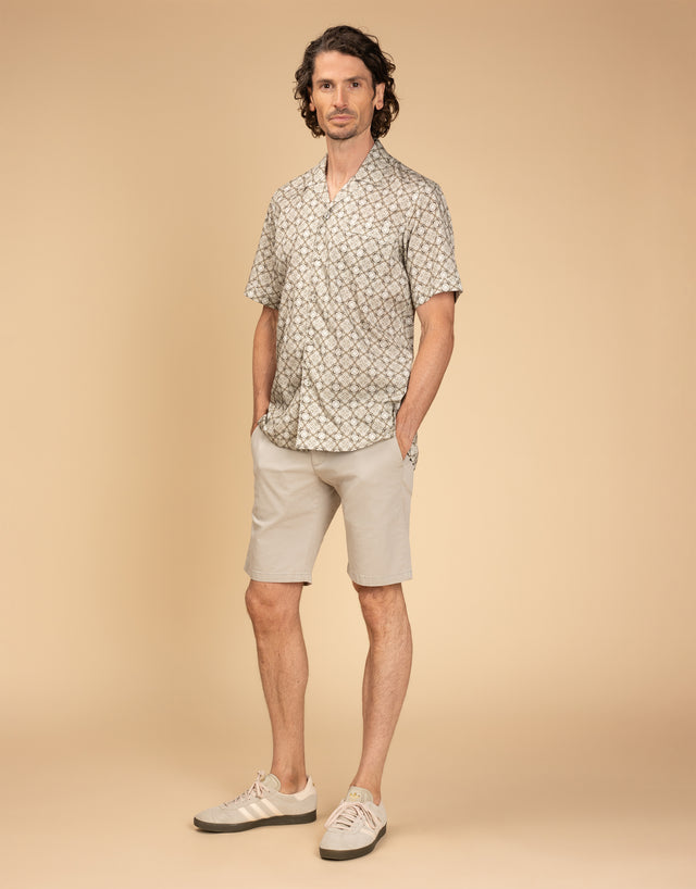 Hahei Olive Green Geometric Short Sleeve Shirt