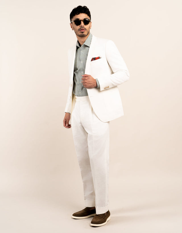 Malta White Linen-Cotton Blazer