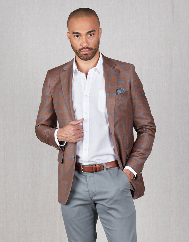 Hawker Brick Orange & Blue Check Blazer